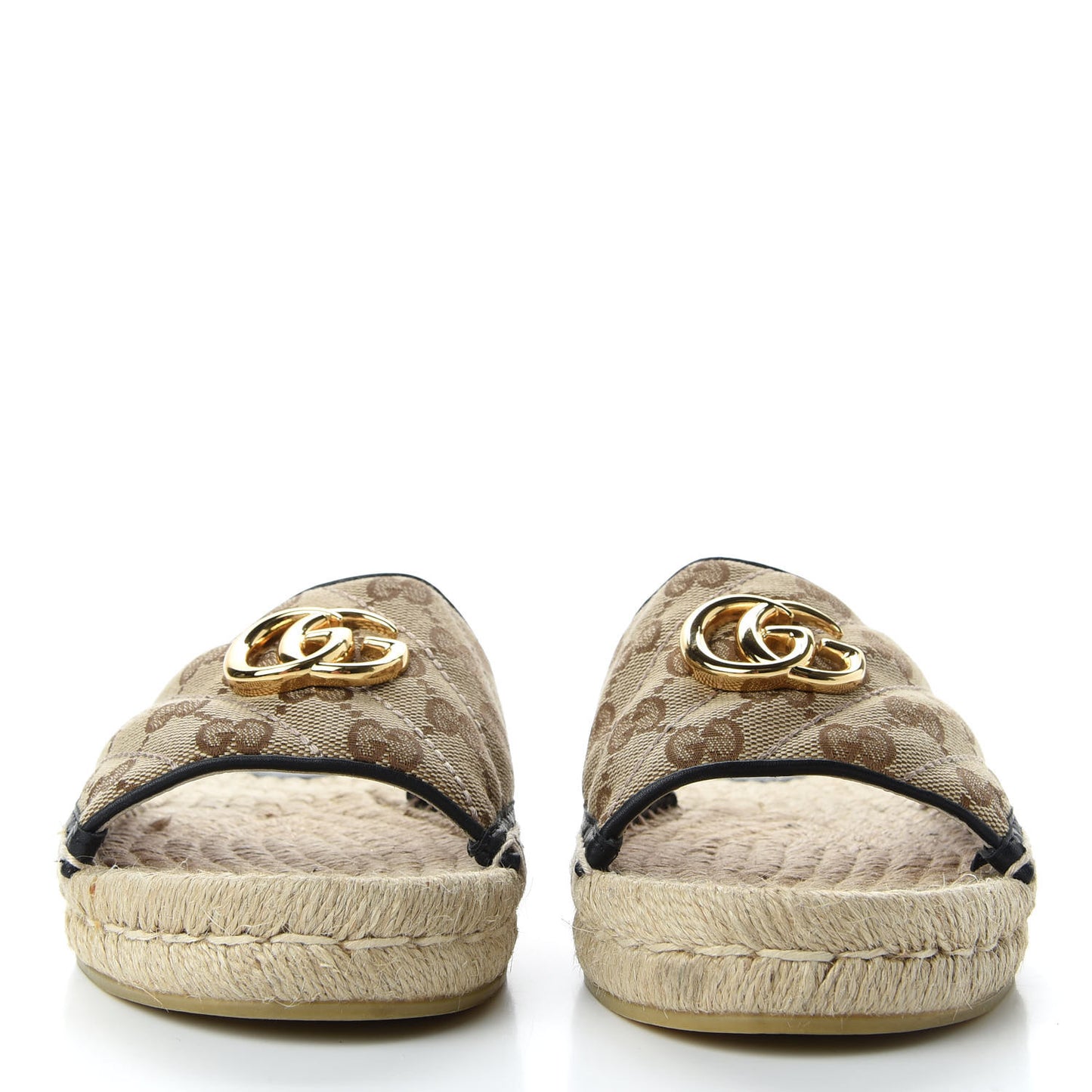Monogram Matelasse GG Marmont Espadrille 20mm Slide Sandals 37 Beige Ebony Black