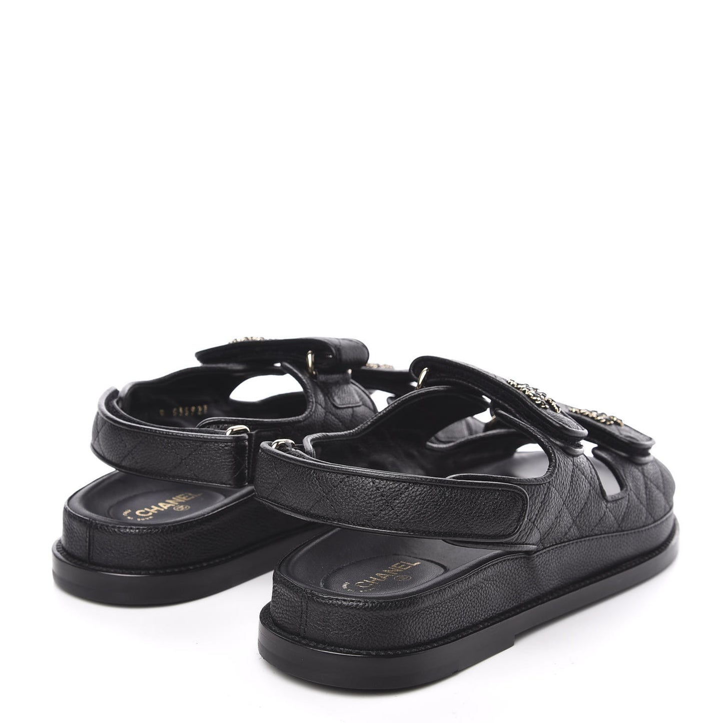 Grained Calfskin Velcro Dad Sandals 38.5 Black