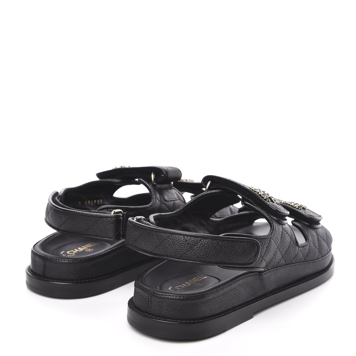 Chanel Grained Calfskin Velcro Dad Sandals 38.5 Black 4 of 9