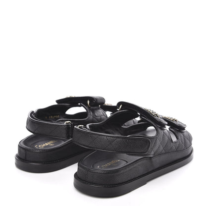 Chanel Grained Calfskin Velcro Dad Sandals 38.5 Black 4 of 9