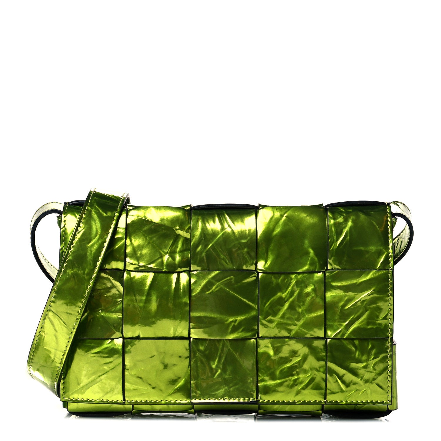 Bottega Veneta Metallic Crushed Calfskin Maxi Intrecciato Cassette Crossbody Bag Chlorophyll 1 of 10