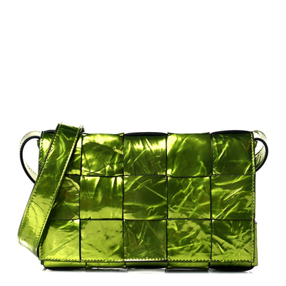 Bottega Veneta Metallic Crushed Calfskin Maxi Intrecciato Cassette Crossbody Bag Chlorophyll 1 of 10