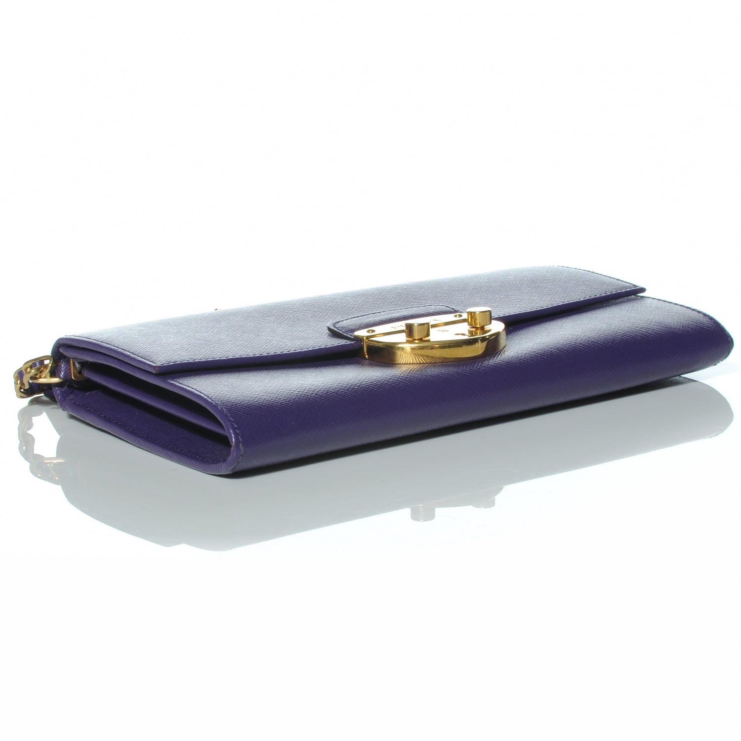 Prada Saffiano Lux Detachable Chain Clutch Wallet Viola 4 of 7