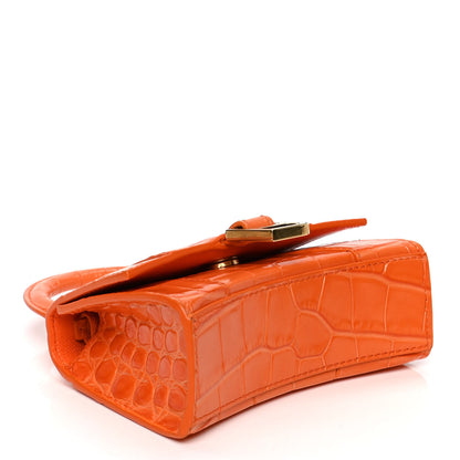 Balenciaga Shiny Calfskin Crocodile Embossed Hourglass Top Handle Bag Mini Orange 3 of 6