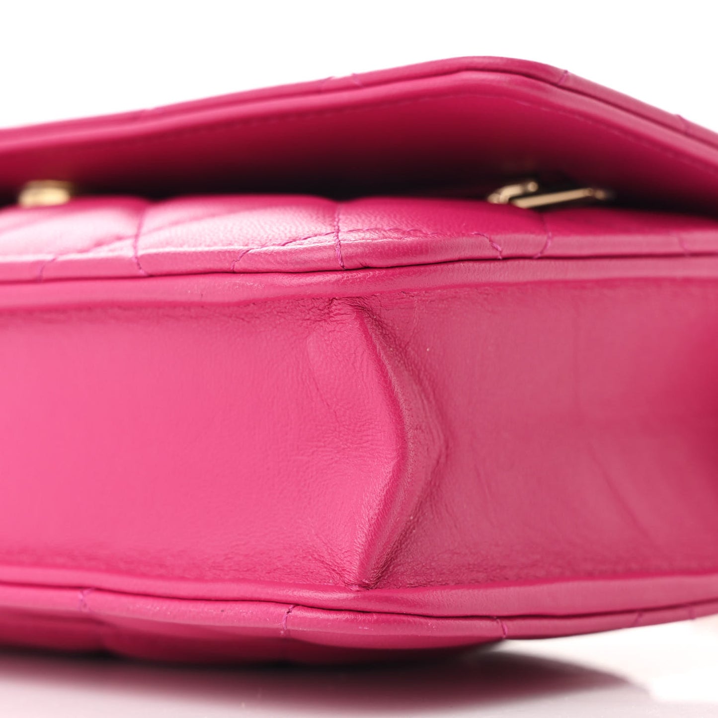 Lambskin Quilted Studded CC Wallet On Chain WOC Dark Pink