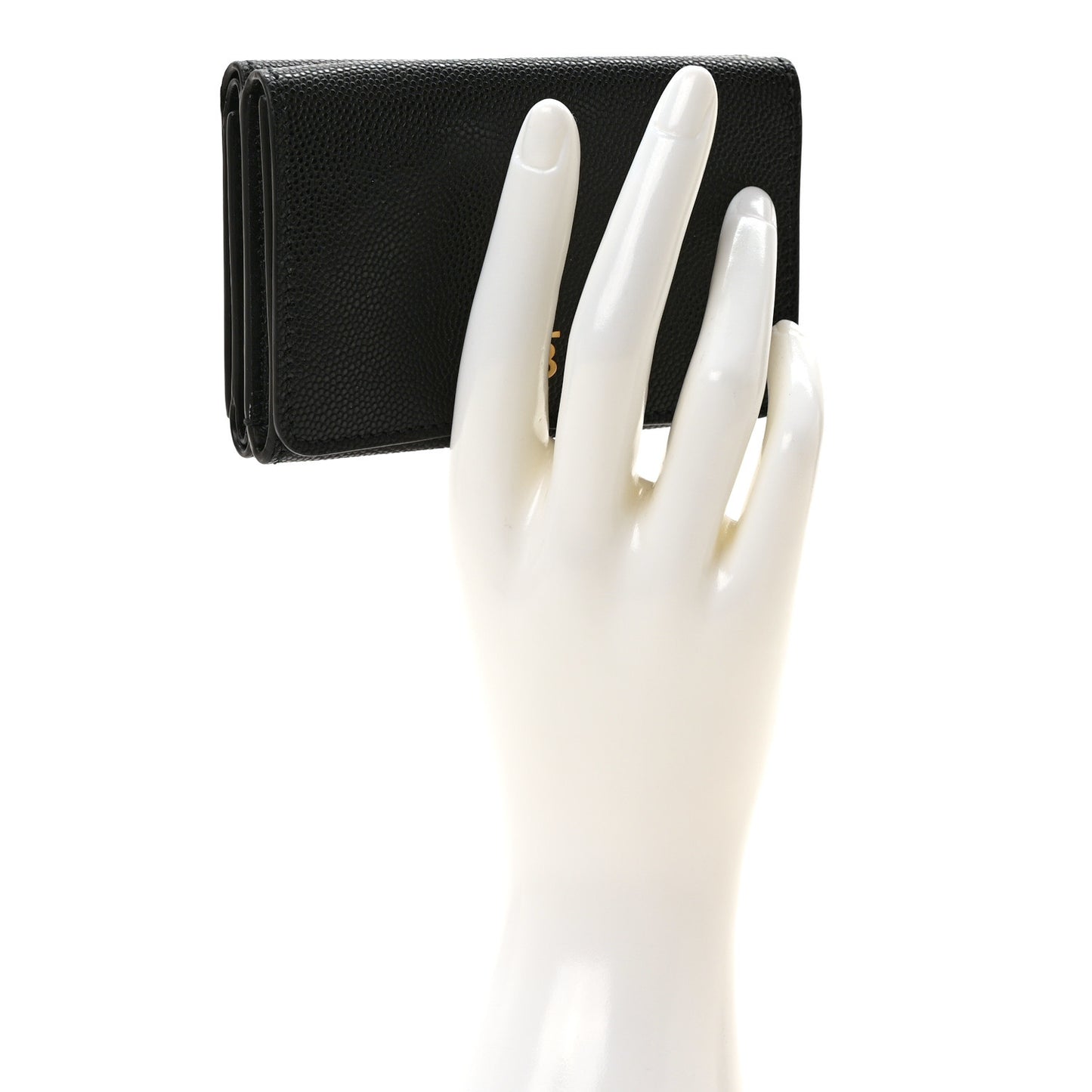 Grained Calfskin TB Compact Tri-Fold Wallet Black