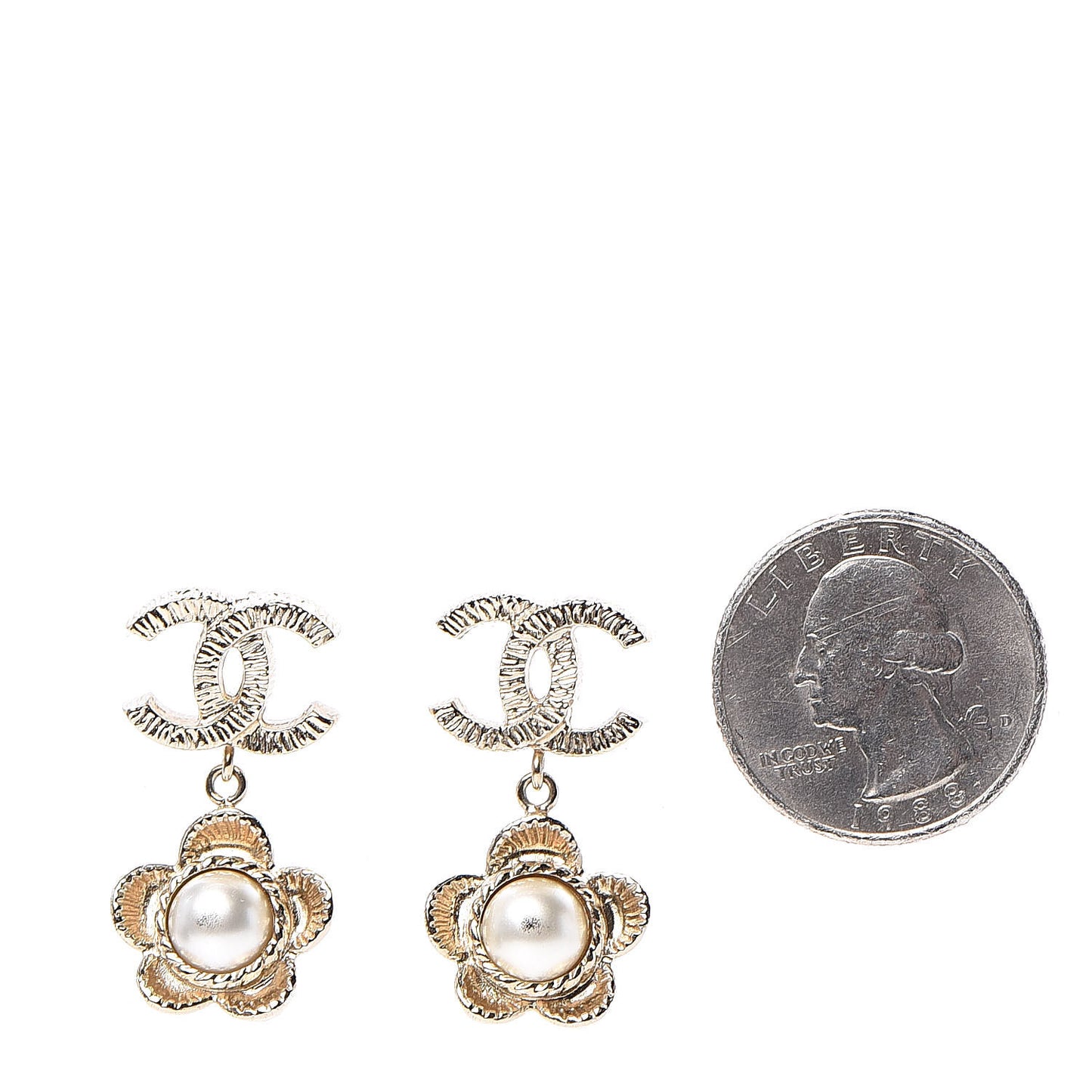 Pearl Camellia CC Drop Earrings Gold