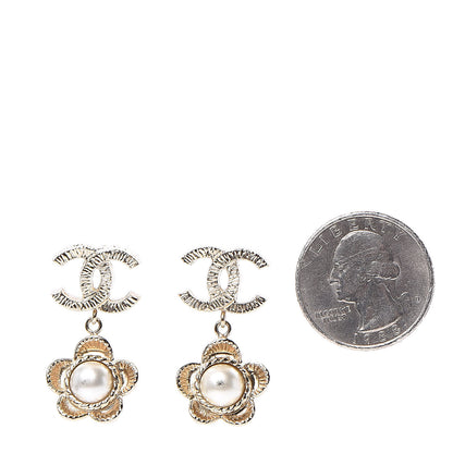 Chanel Pearl Camellia CC Drop Earrings Gold 2 of 6