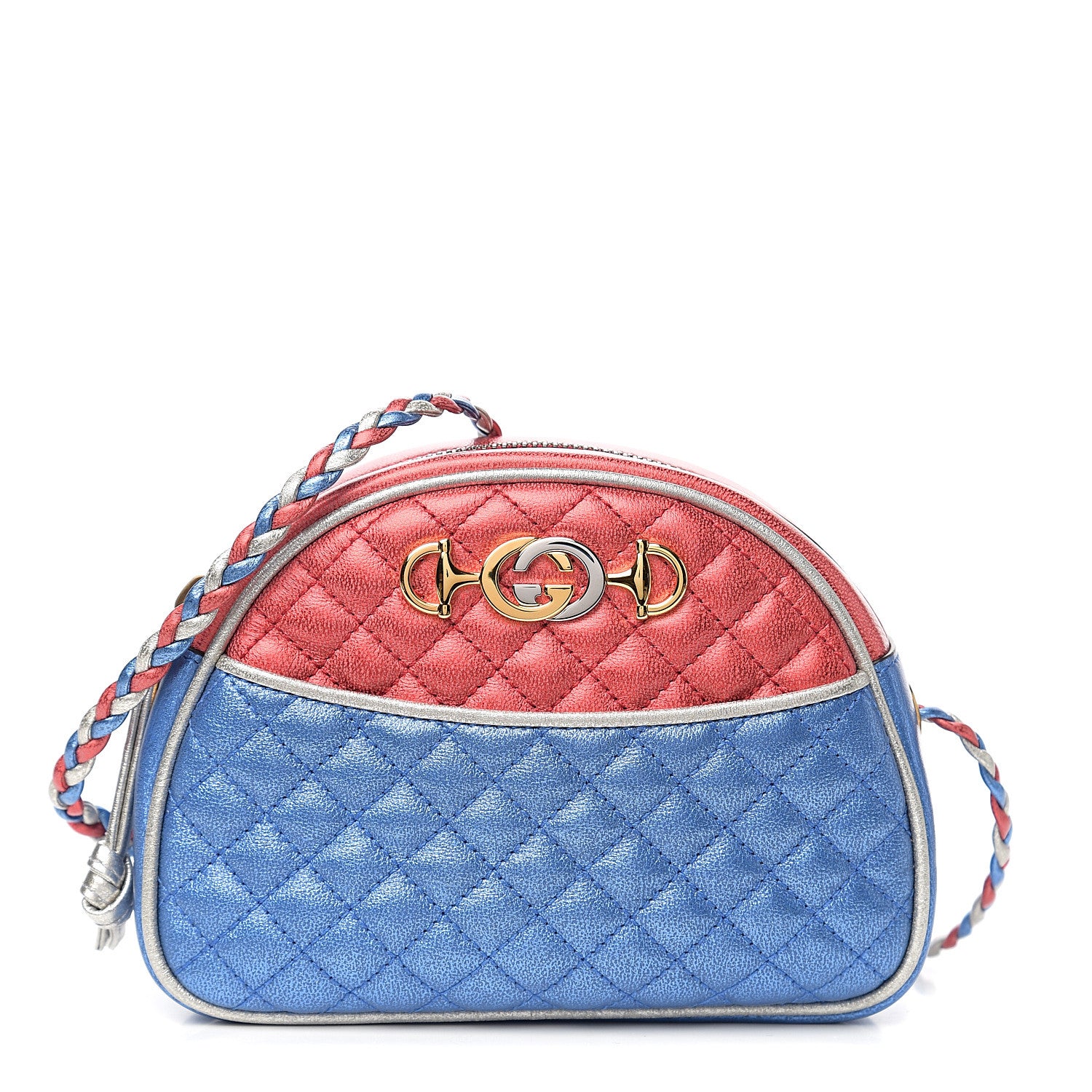 Gucci Laminated Nappa Trapuntata Mini Zumi Dome Shoulder Bag Rosso Marine Argento 1 of 8