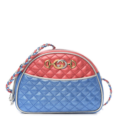 Gucci Laminated Nappa Trapuntata Mini Zumi Dome Shoulder Bag Rosso Marine Argento 1 of 8