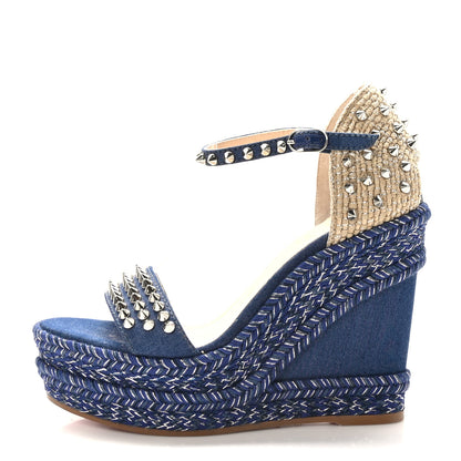 Christian Louboutin Denim Madmonica 120 Wedge Sandals 37 Blue 1 of 7
