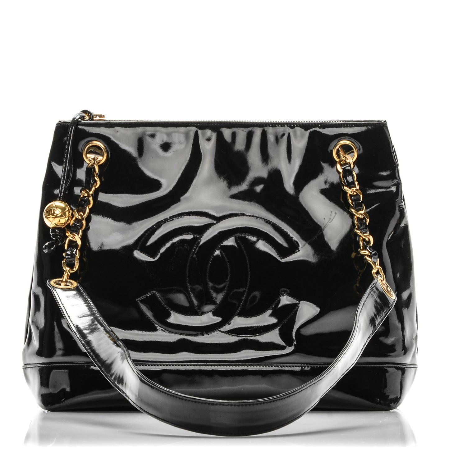 Patent CC Shoulder Bag Black
