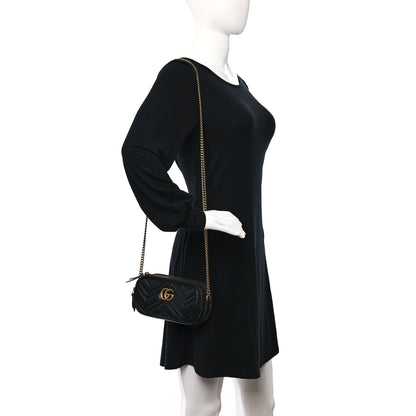 Gucci Calfskin Matelasse Mini GG Marmont Chain Crossbody Bag Black 3 of 8