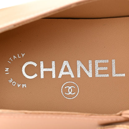 Chanel Lambskin Grosgrain Pearl Mary Jane Flats 38.5 Beige Black 7 of 10