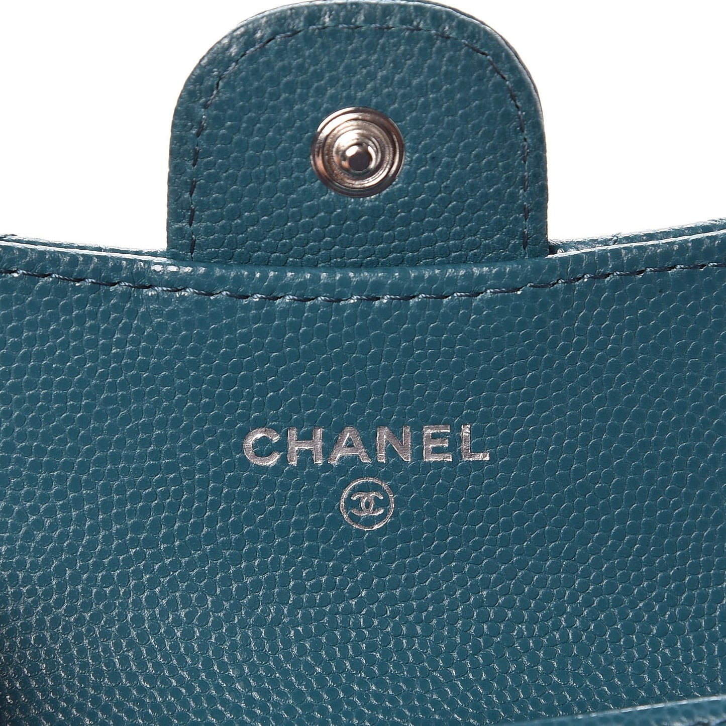 Caviar Quilted Flap Card Holder Dark Turquoise