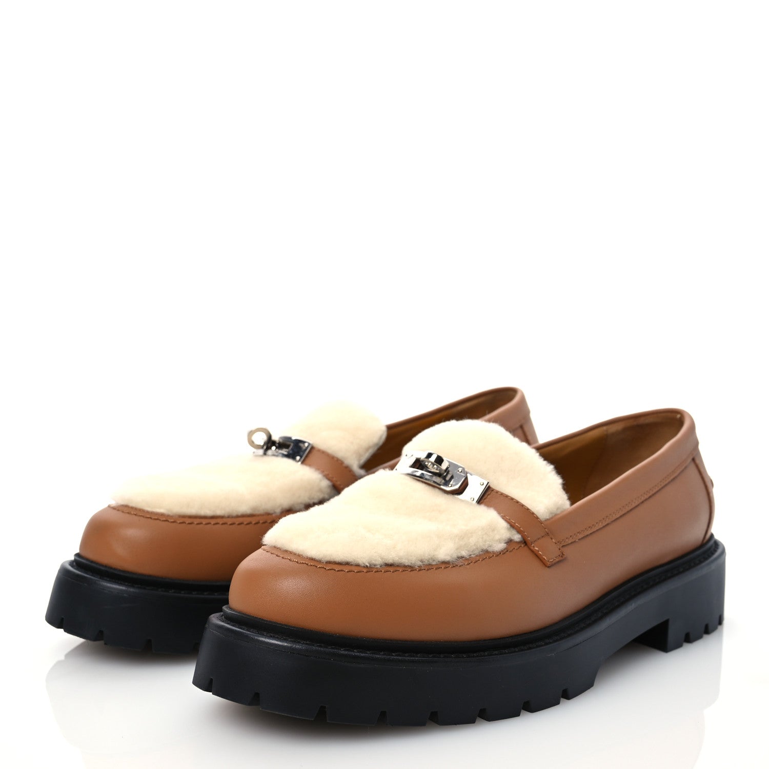 Hermes Calfskin Shearling Icone Loafers 41 Naturel Ecru 3 of 15