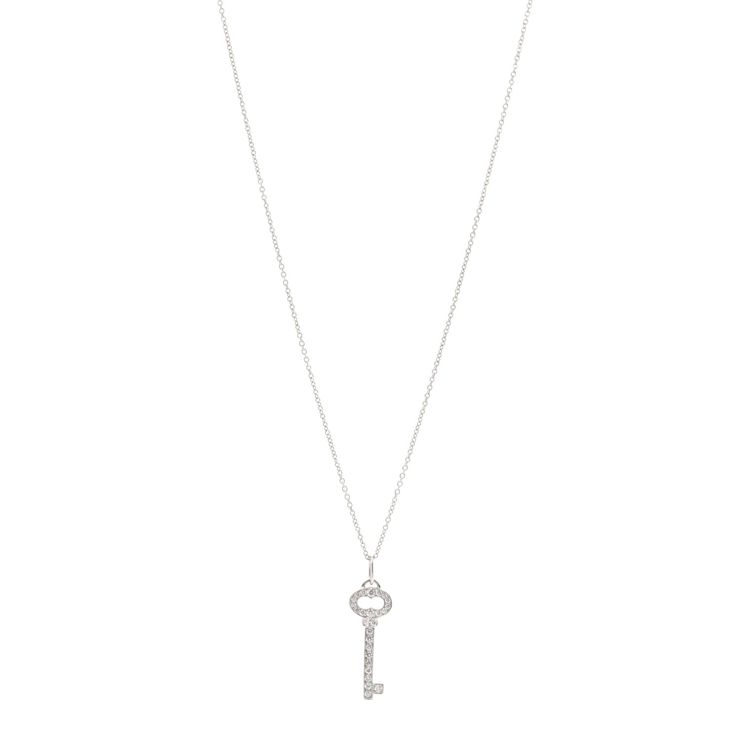 Platinum Diamond Mini Vintage Oval Key Pendant Necklace