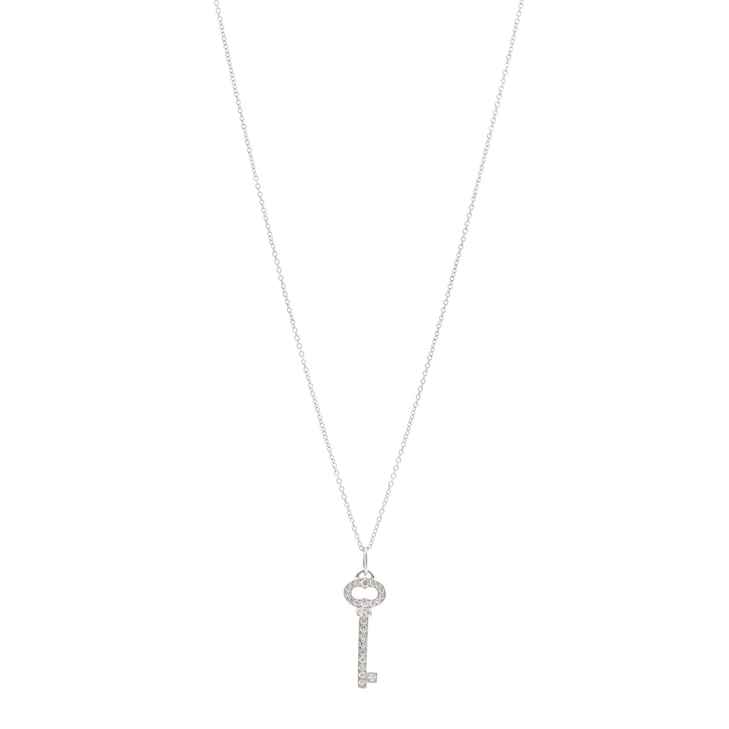 Tiffany Platinum Diamond Mini Vintage Oval Key Pendant Necklace 1 of 7