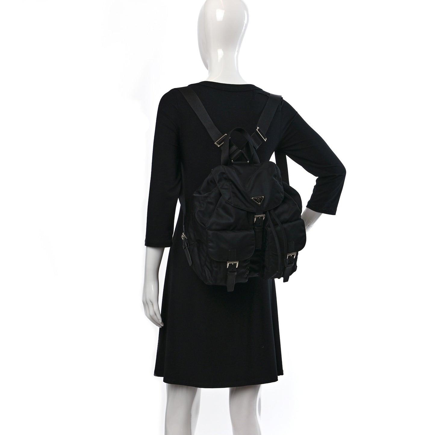 Nylon Vela Saffiano Medium Backpack Black