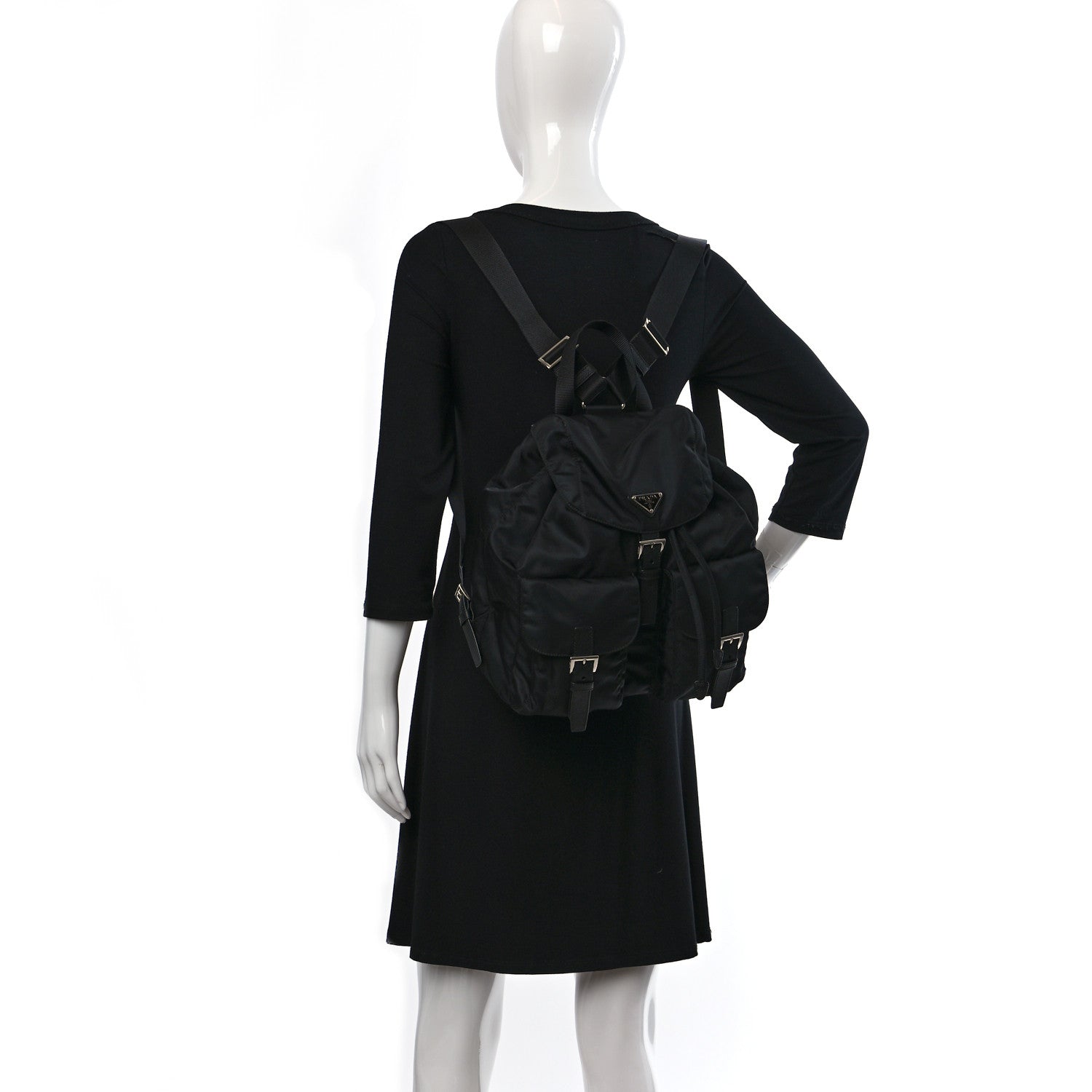Prada Nylon Vela Saffiano Medium Backpack Black 2 of 8