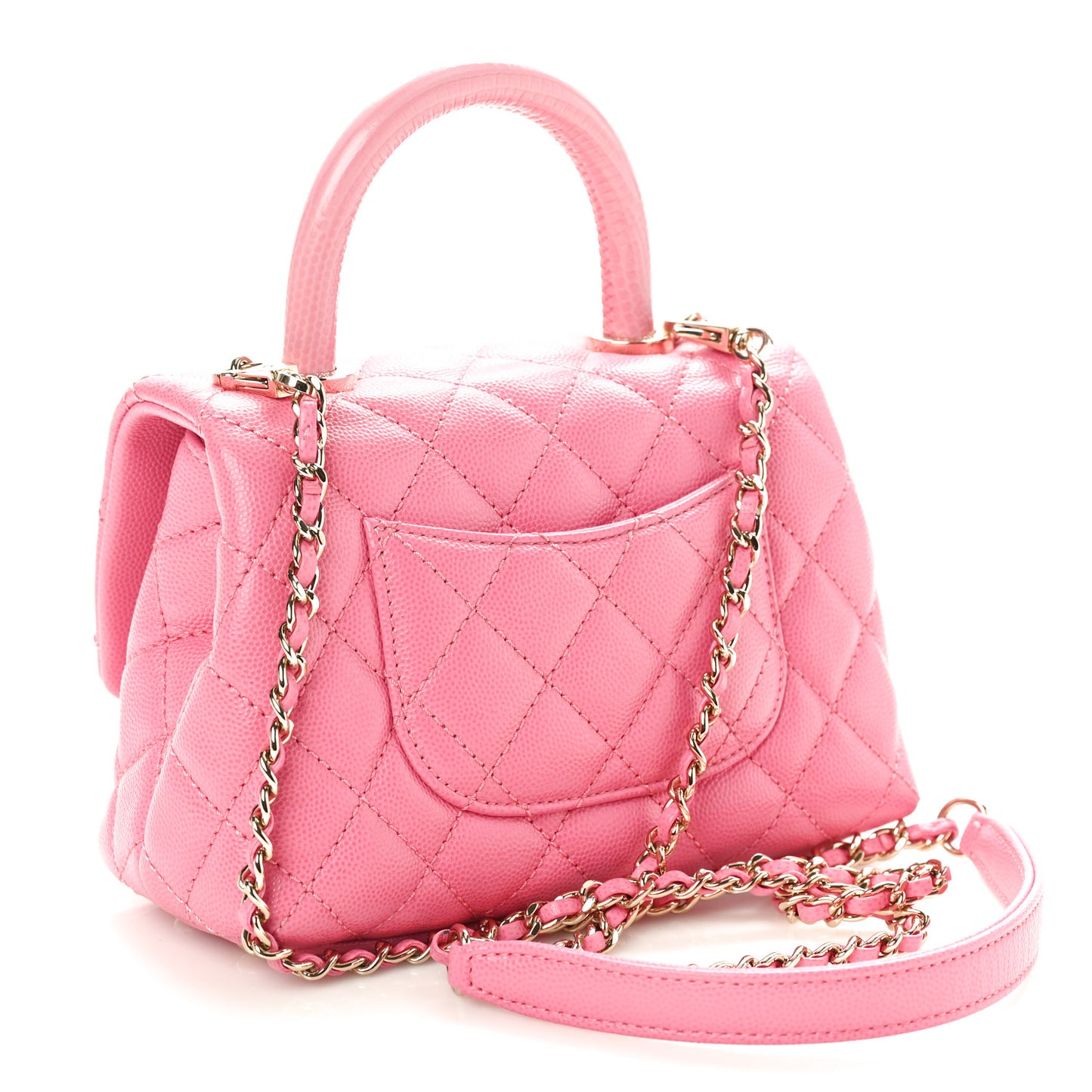 Caviar Quilted Lizard Embossed Extra Mini Coco Handle Flap Pink