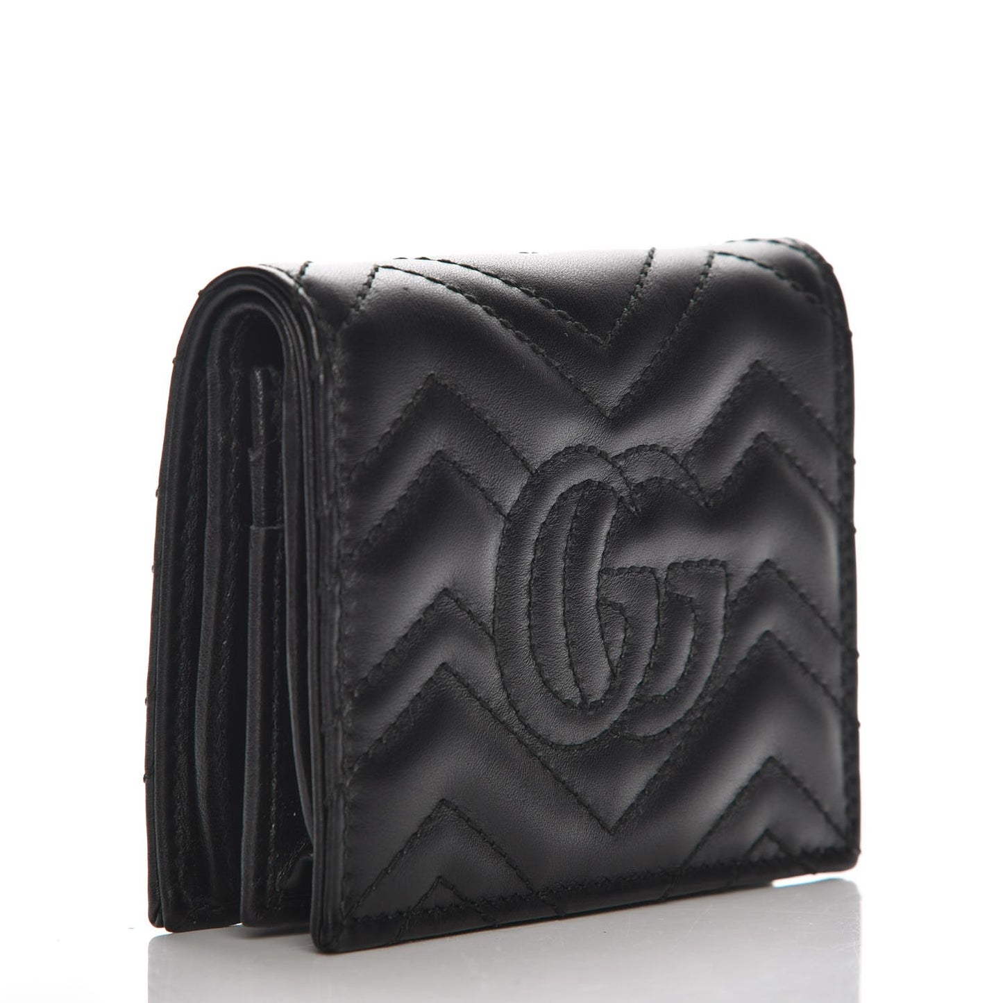 Calfskin Matelasse GG Marmont Card Case Black
