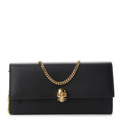 Alexander McQueen Pebbled Calfskin Skull Wallet on Chain Black 1 of 9