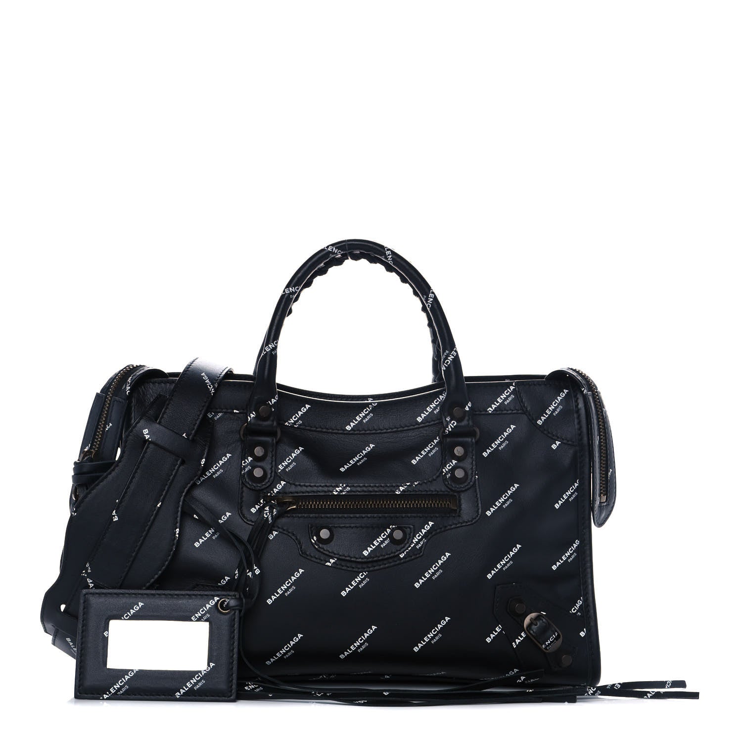 Balenciaga Veau Allover Logo Classic Hardware S City Black White 1 of 9