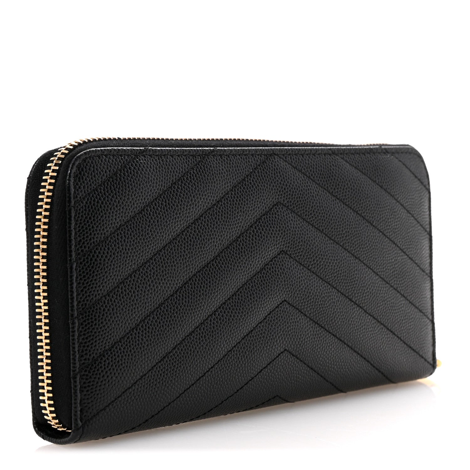 Saint Laurent Grain De Poudre Matelasse Chevron Monogram Zip Around Wallet Black 6 of 14