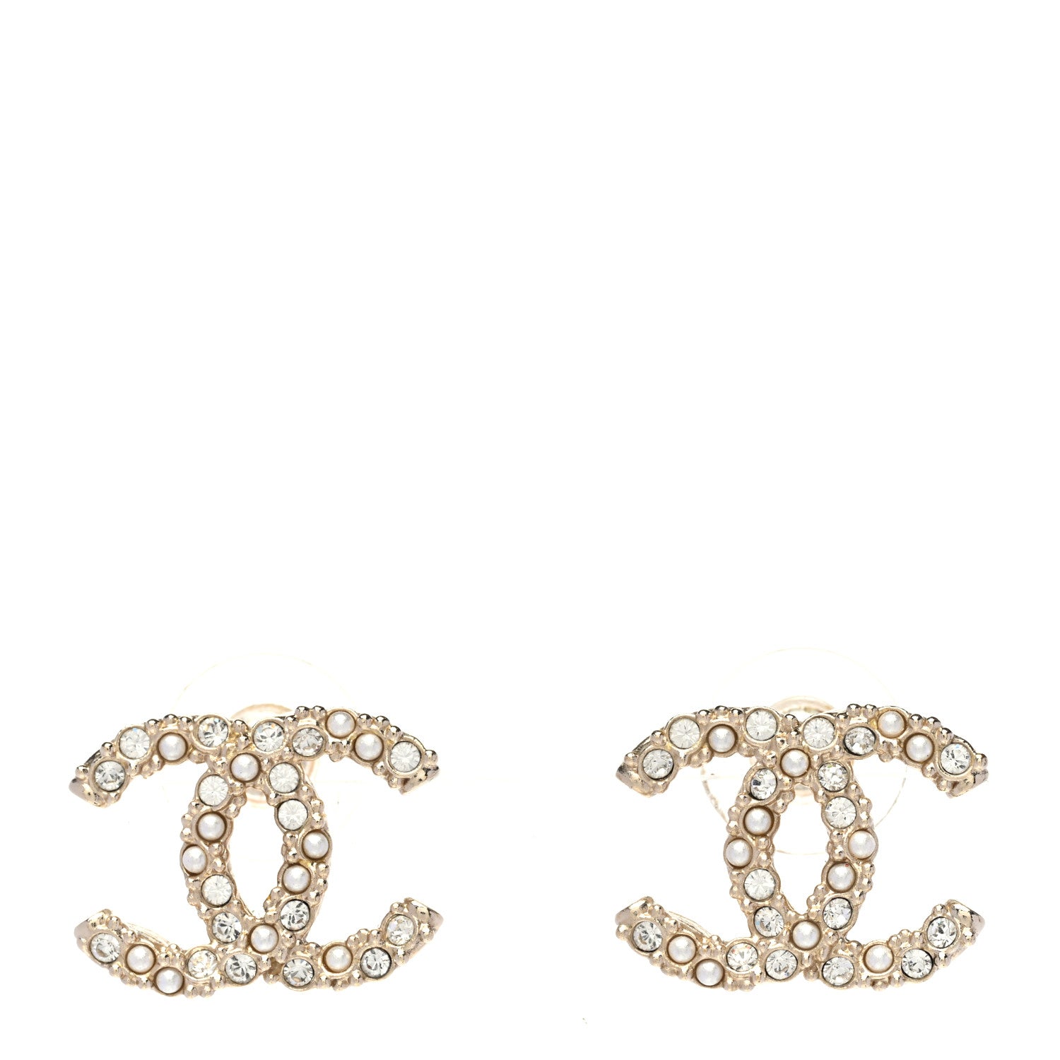 Chanel Metal Graduated Pearl Crystal CC Earrings Light Gold 1 of 5