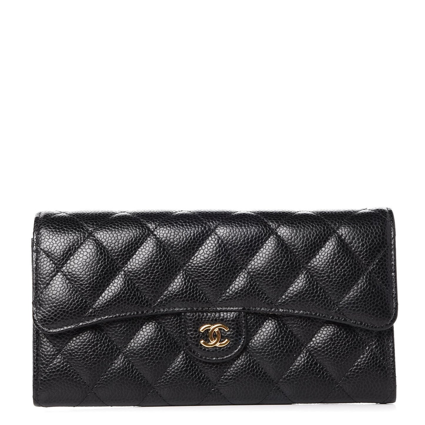 Caviar Quilted Large Flap Wallet Black