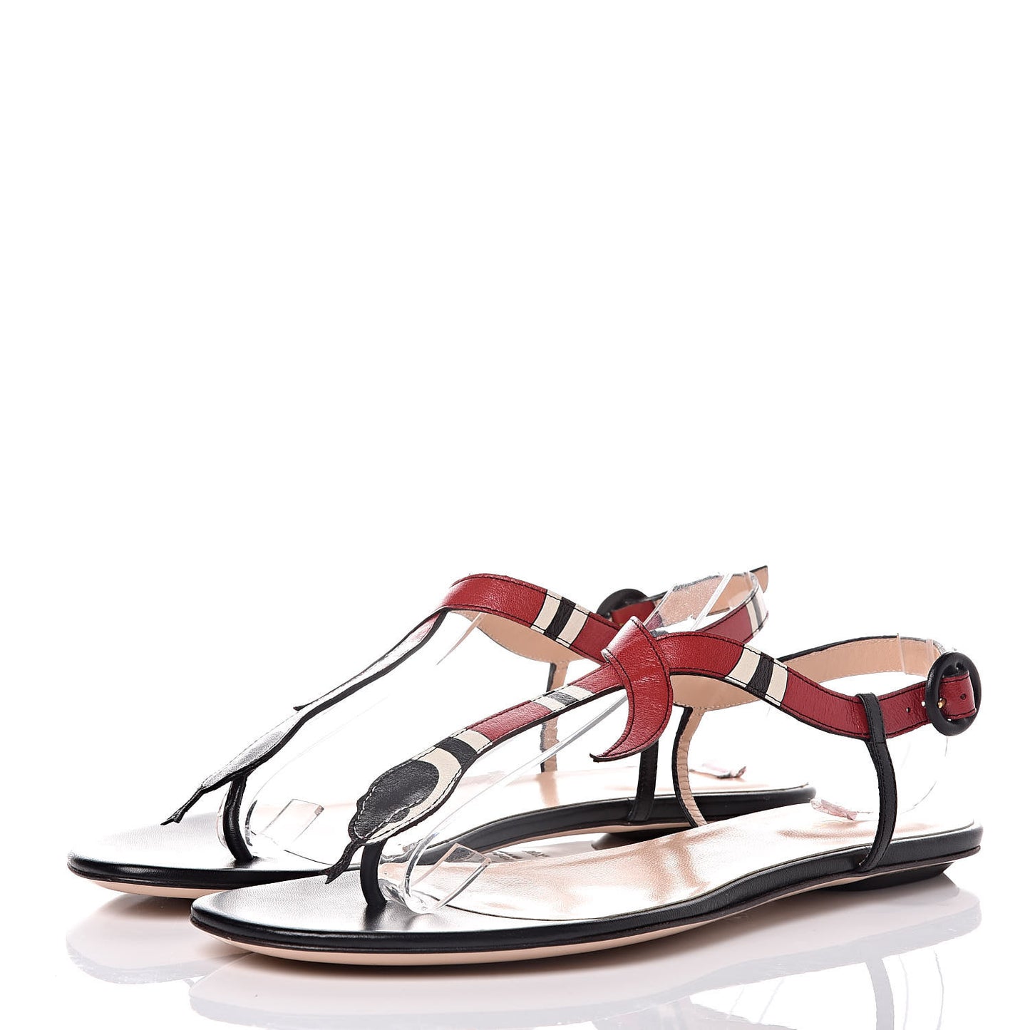 Calfskin Yoko Snake T-Strap Thong Sandals 38.5 Black