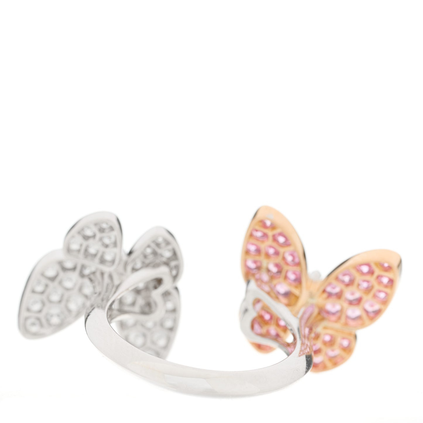 18K White Rose Gold Diamond Pink Sapphire Two Butterfly Between The Finger Ring 55 7.25