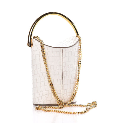 Stella McCartney Embossed Crocodile Effect Bucket Bag Ivory 3 of 12