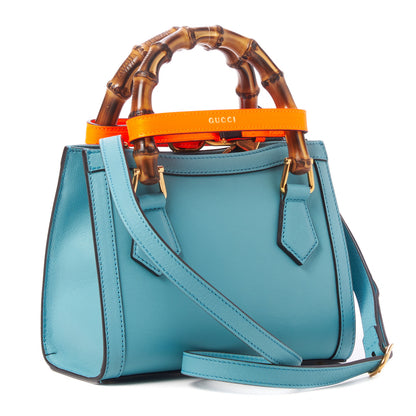 Gucci Wonka Grain Calfskin Mini Diana Tote Bag Dusty Azure Orange Fluo 3 of 9