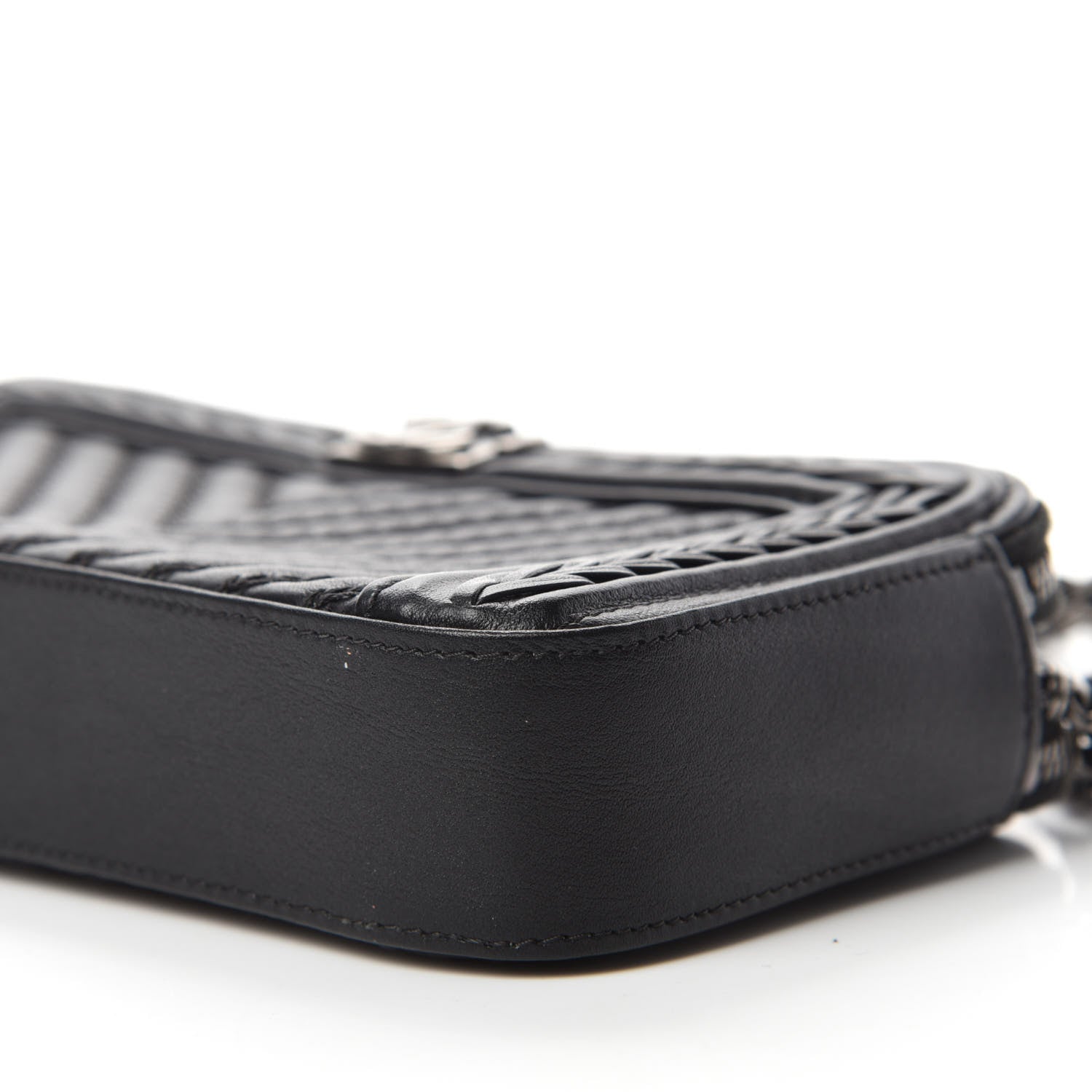 Chanel Calfskin Braided Chevron Quilted Small Boy Clutch With Chain Black 7 of 12