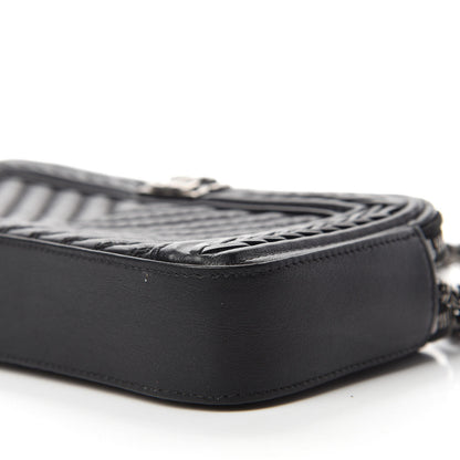 Chanel Calfskin Braided Chevron Quilted Small Boy Clutch With Chain Black 7 of 12