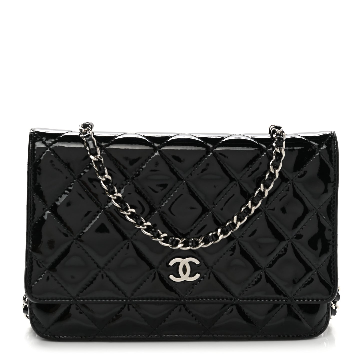 Patent Quilted Wallet On Chain WOC Black