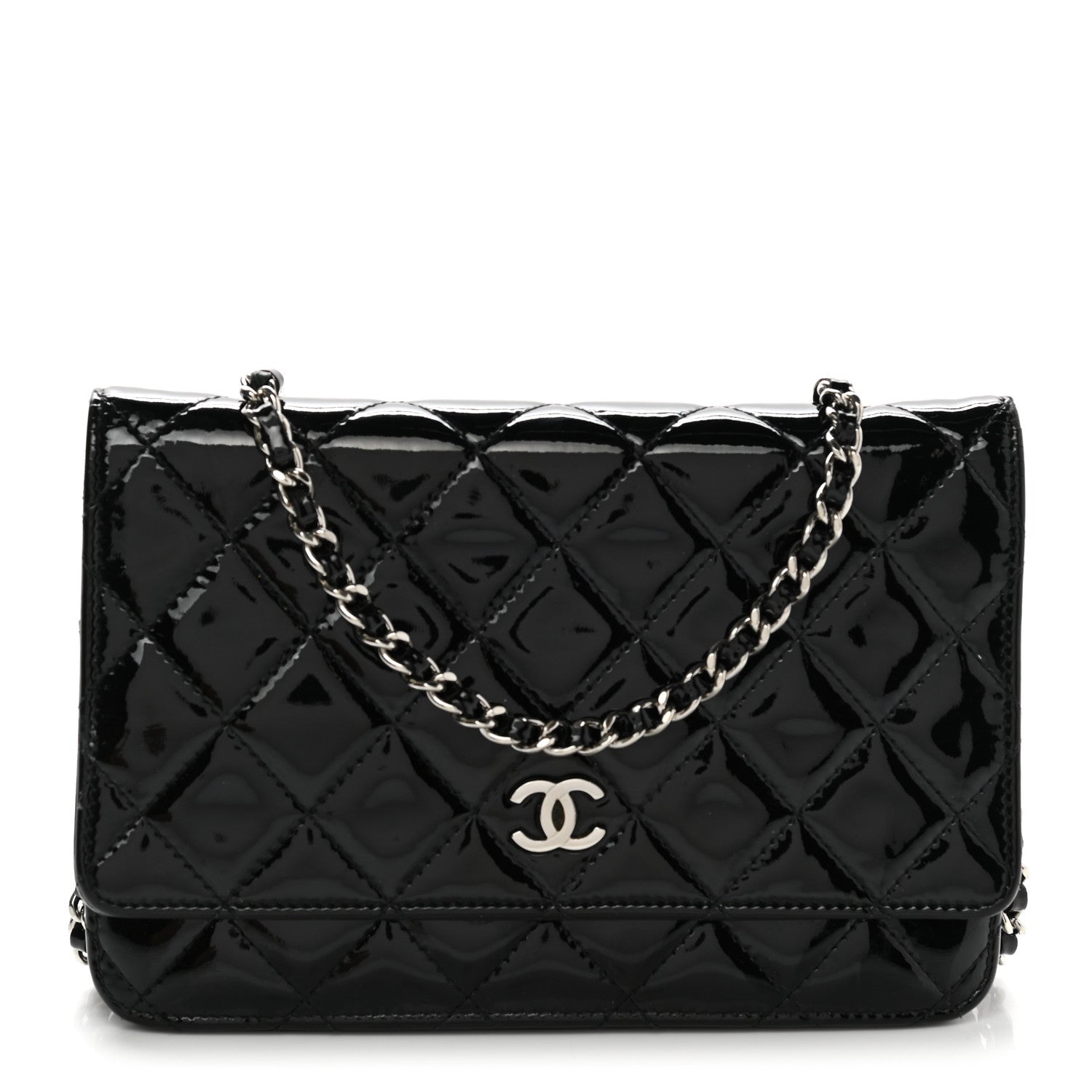 Chanel Patent Quilted Wallet On Chain WOC Black 1 of 12