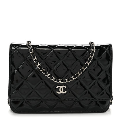 Chanel Patent Quilted Wallet On Chain WOC Black 1 of 12