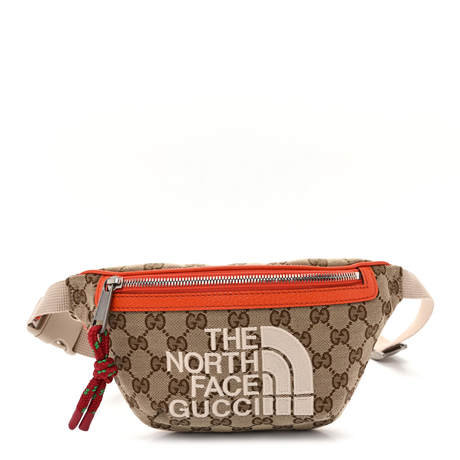 Gucci X THE NORTH FACE Monogram Textured Dollar Calfskin Embroidered Belt Bag Beige Ebony Mystic White Deep Orange 1 of 12