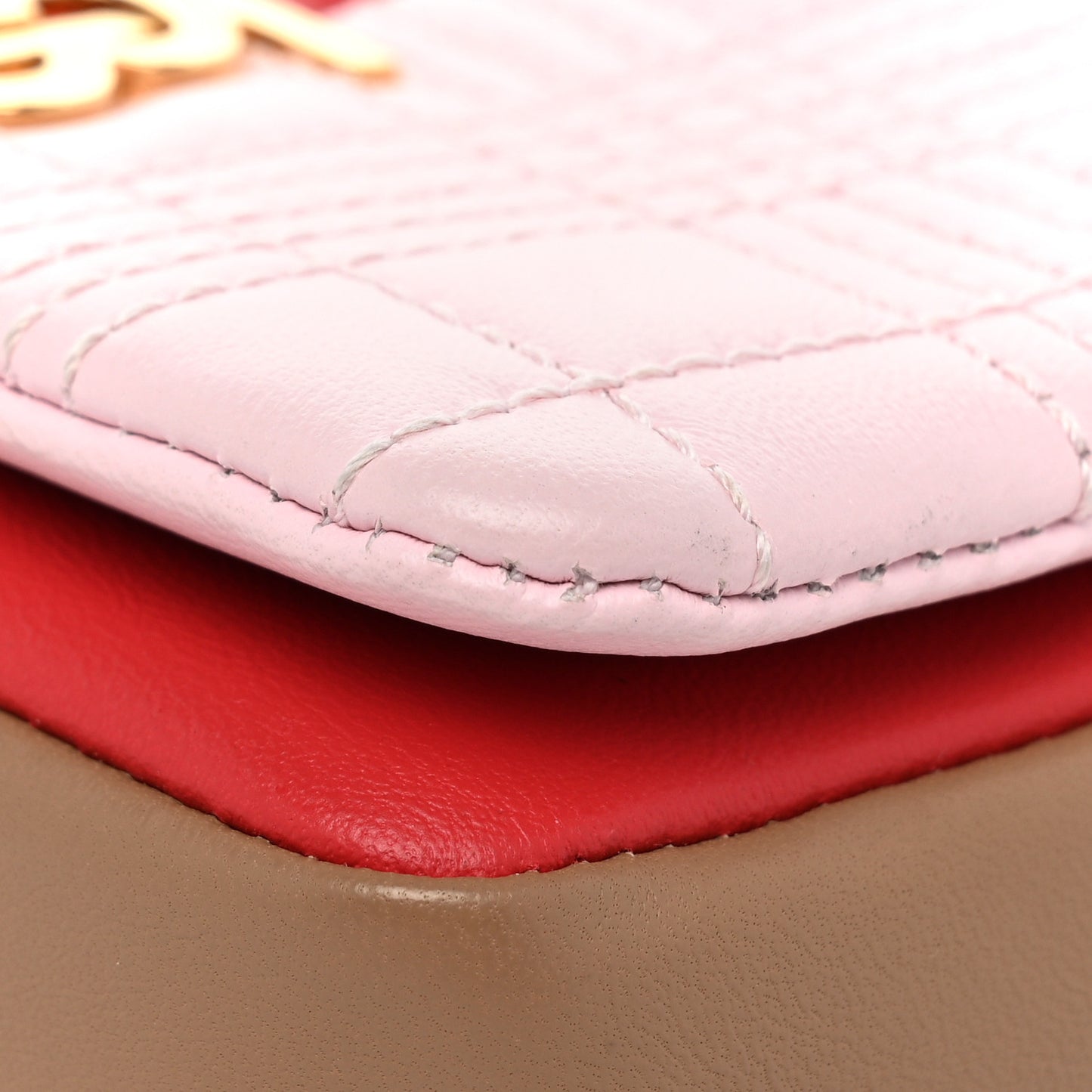 Lambskin Quilted Micro Tri-Color Lola Bag Red Pink Tan