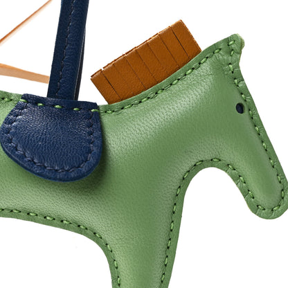 Hermes Milo Lambskin Grigri Rodeo Horse Bag Charm PM Vert Criquet Sesame Bleu De Malte 3 of 5