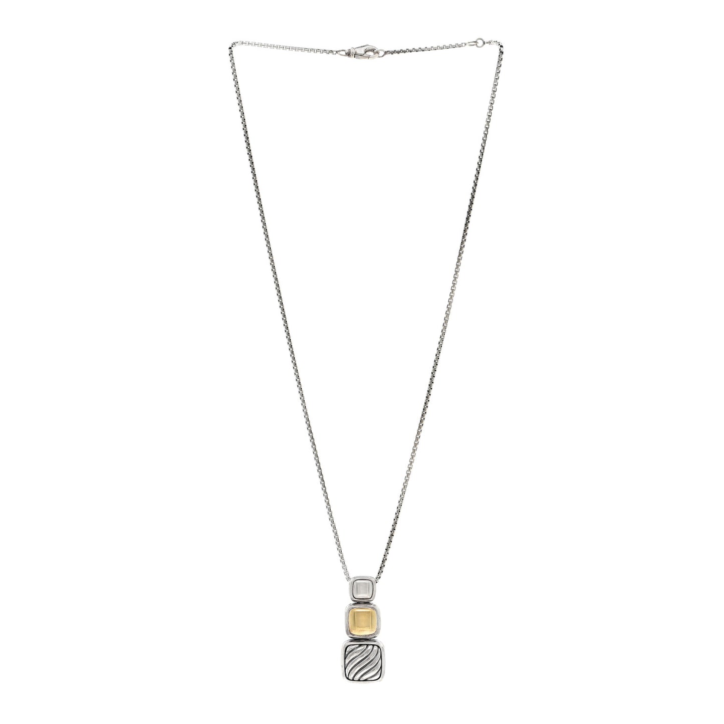 Sterling Silver 18K Yellow Gold Chiclet Triple Drop Necklace
