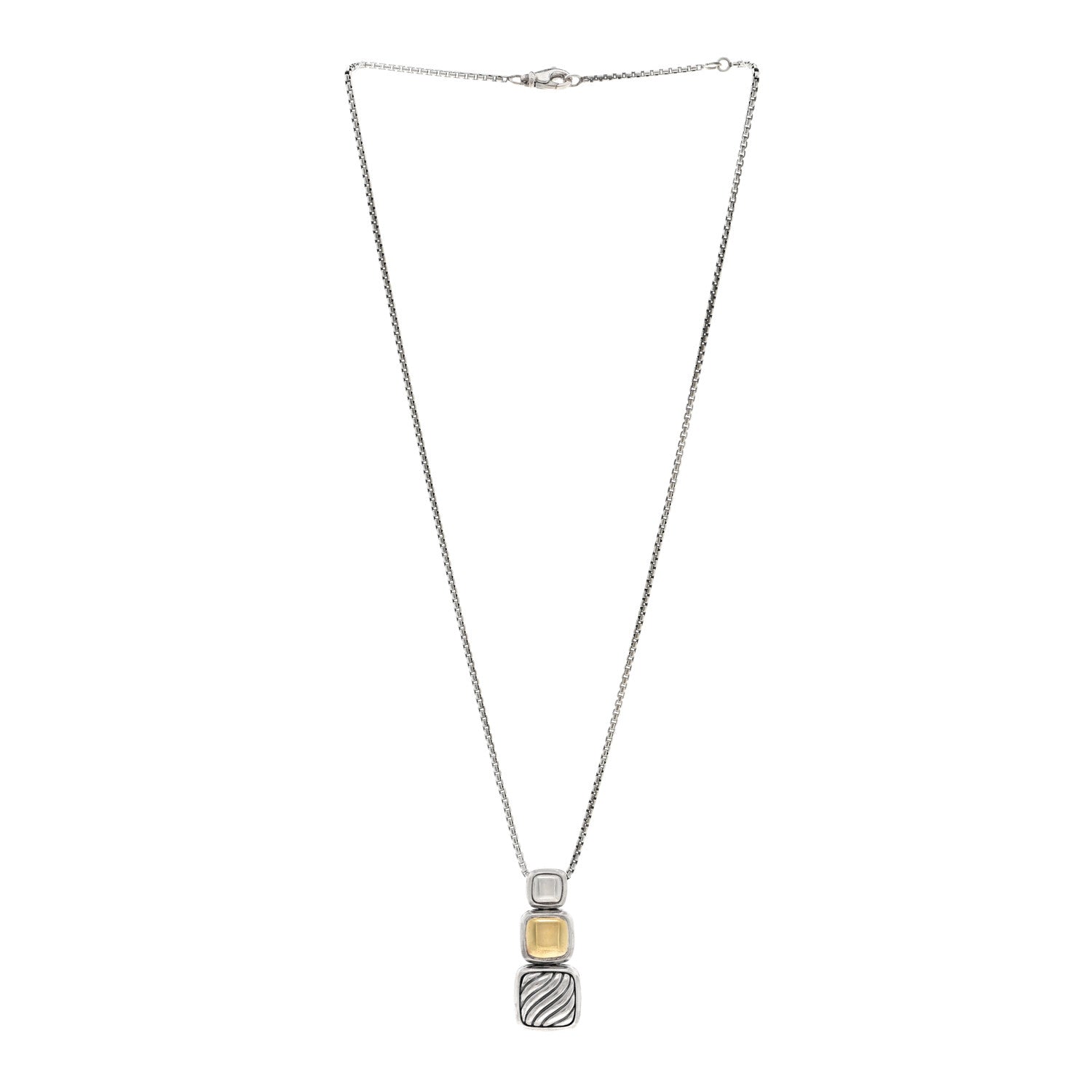 David Yurman Sterling Silver 18K Yellow Gold Chiclet Triple Drop Necklace 3 of 4
