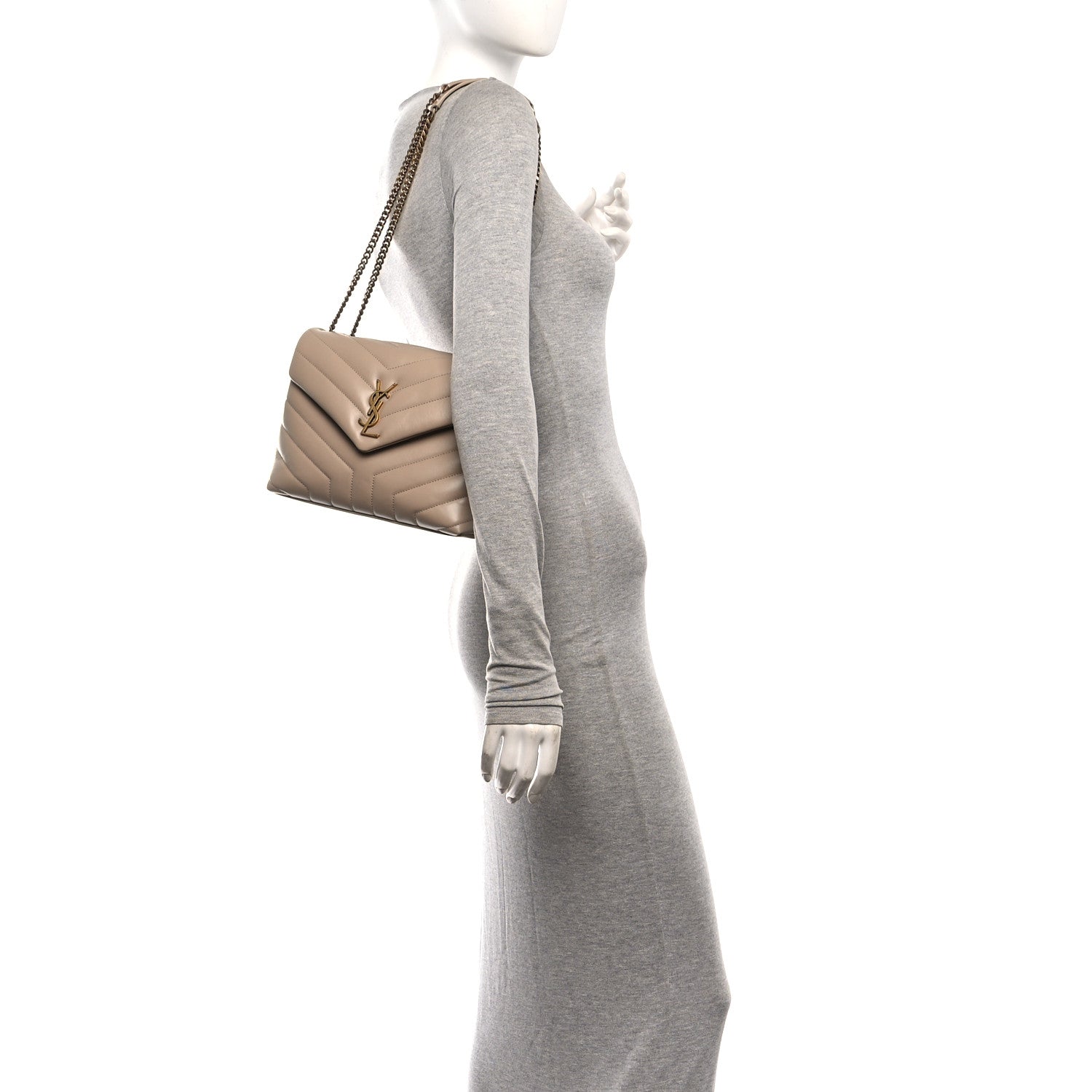 Saint Laurent Calfskin Y Quilted Monogram Small Loulou Chain Satchel Dark Beige 2 of 10