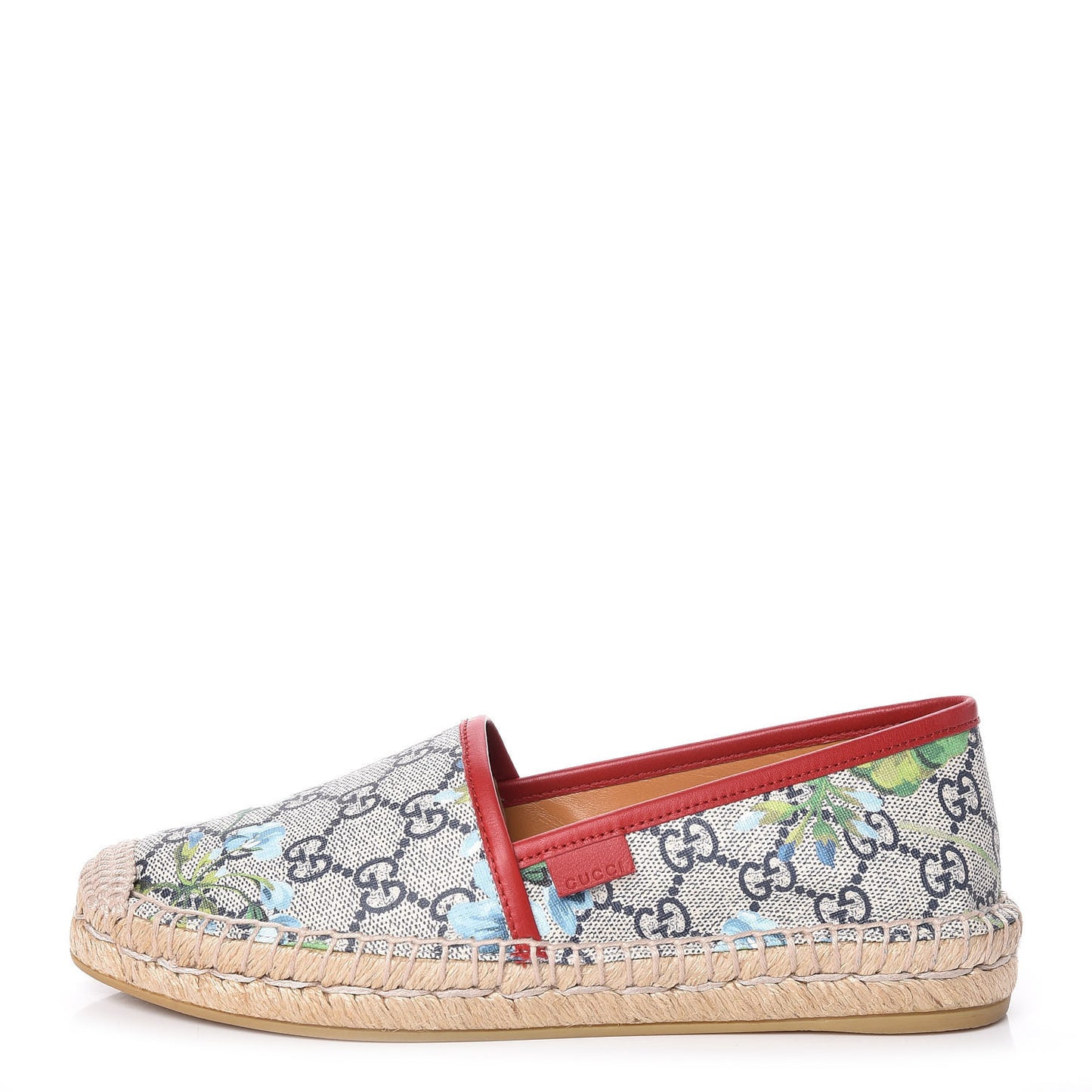 GG Supreme Monogram Blooms Espadrilles 36 Beige Blue Navy Hibiscus Red