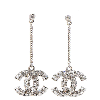Chanel Baguette Crystal CC Drop Earrings Silver 1 of 5