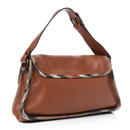 Burberry Calfskin House Check Trim Bates Shoulder Bag Cognac 3 of 33