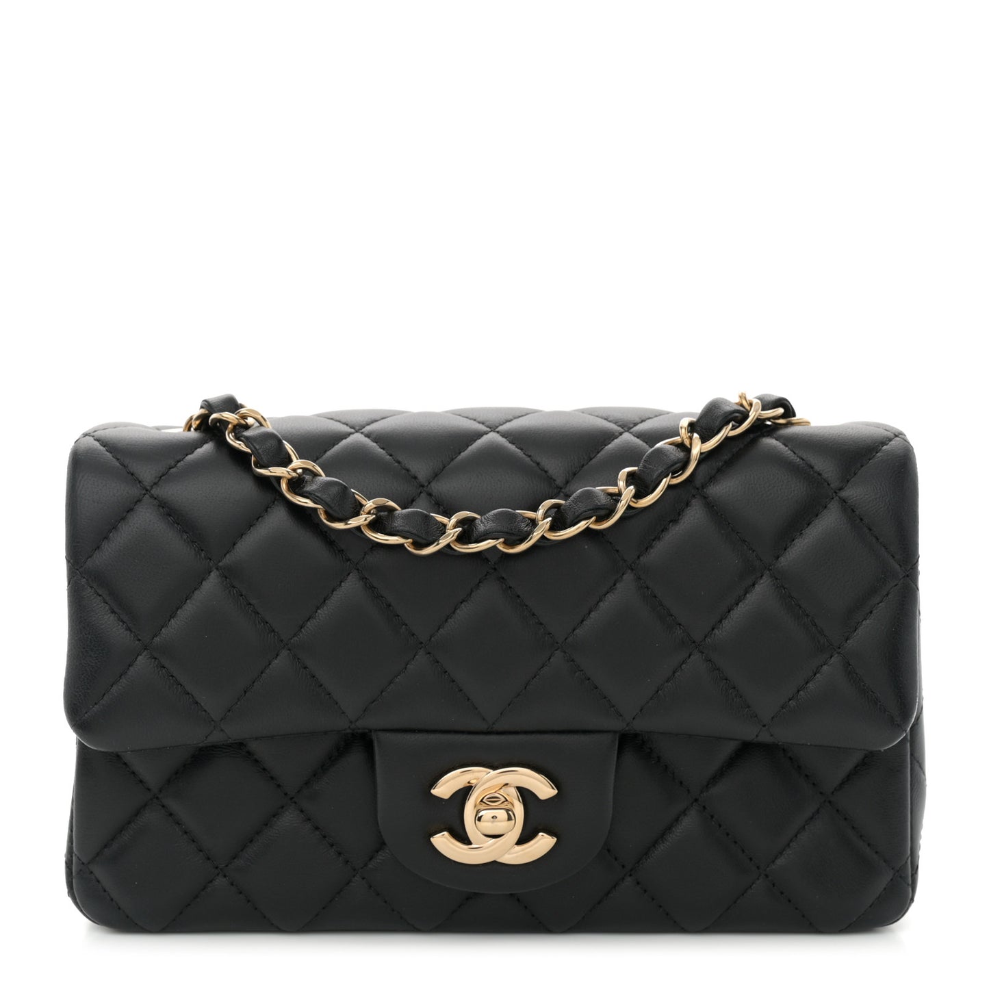 Lambskin Quilted Mini Rectangular Flap Black